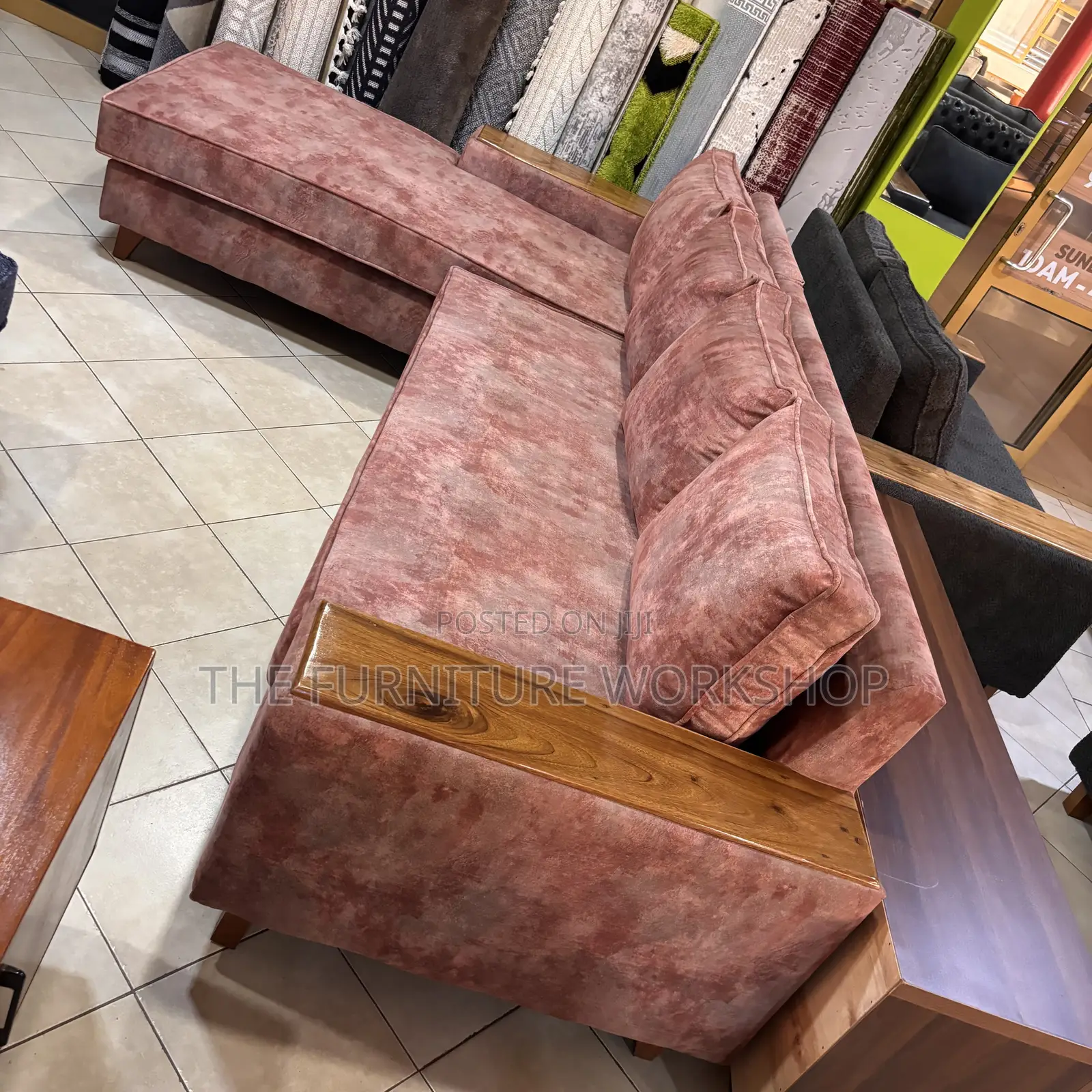 L Shaped Sofa With Springs and Fiber