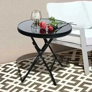 18-Inch Foldable Table With a Black Tempered Glass Tabletop.
