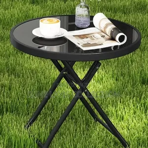18-Inch Foldable Table With a Black Tempered Glass Tabletop.