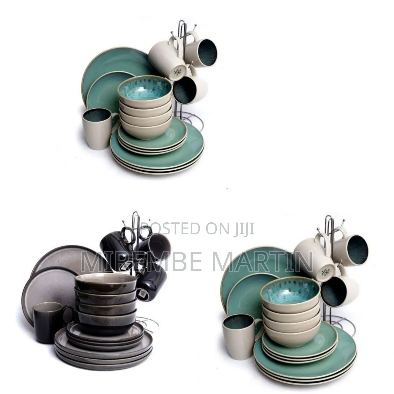 16-Piece Modern Stoneware Dinnerware Set With Mug Tree