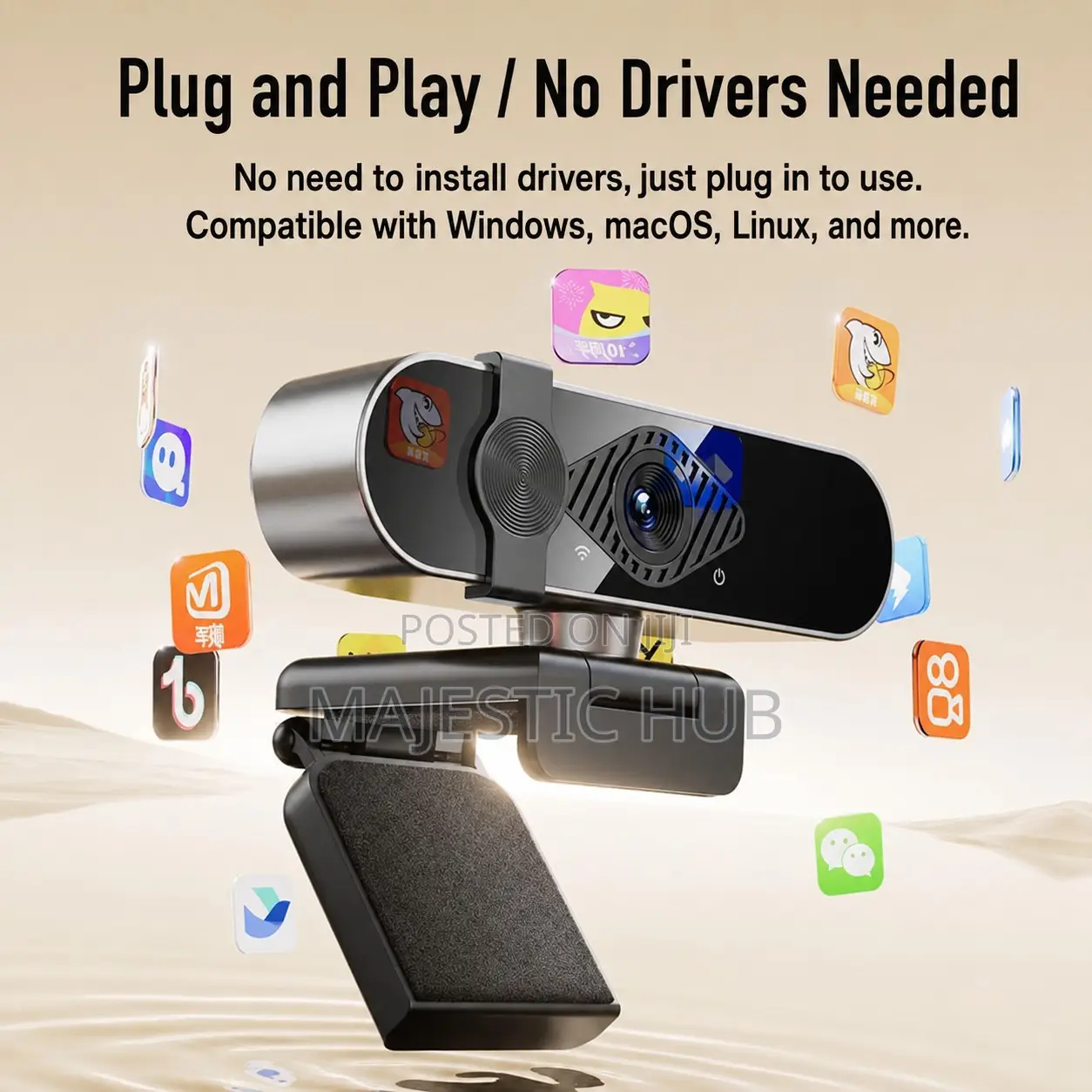 8MP Autofocus Webcam, 120° Wide Angle, Dual Mic for PC Laptop