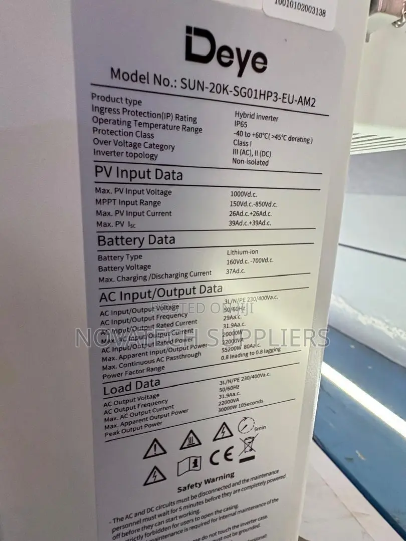 Deye SUN- 20kW Hybrid Inverter 700V Battery 32kW Solar