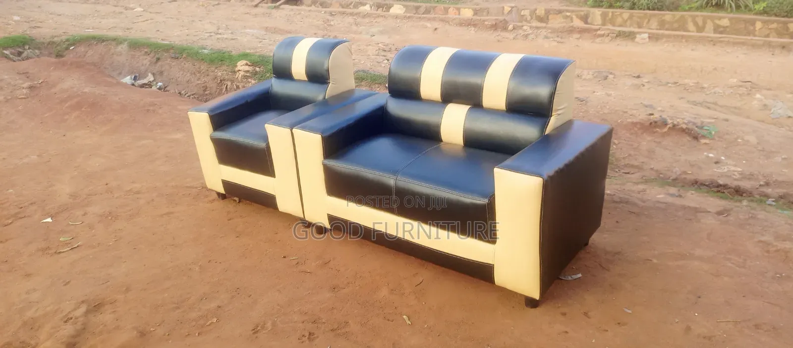 Black Lovely Three Seater Sofas Set.