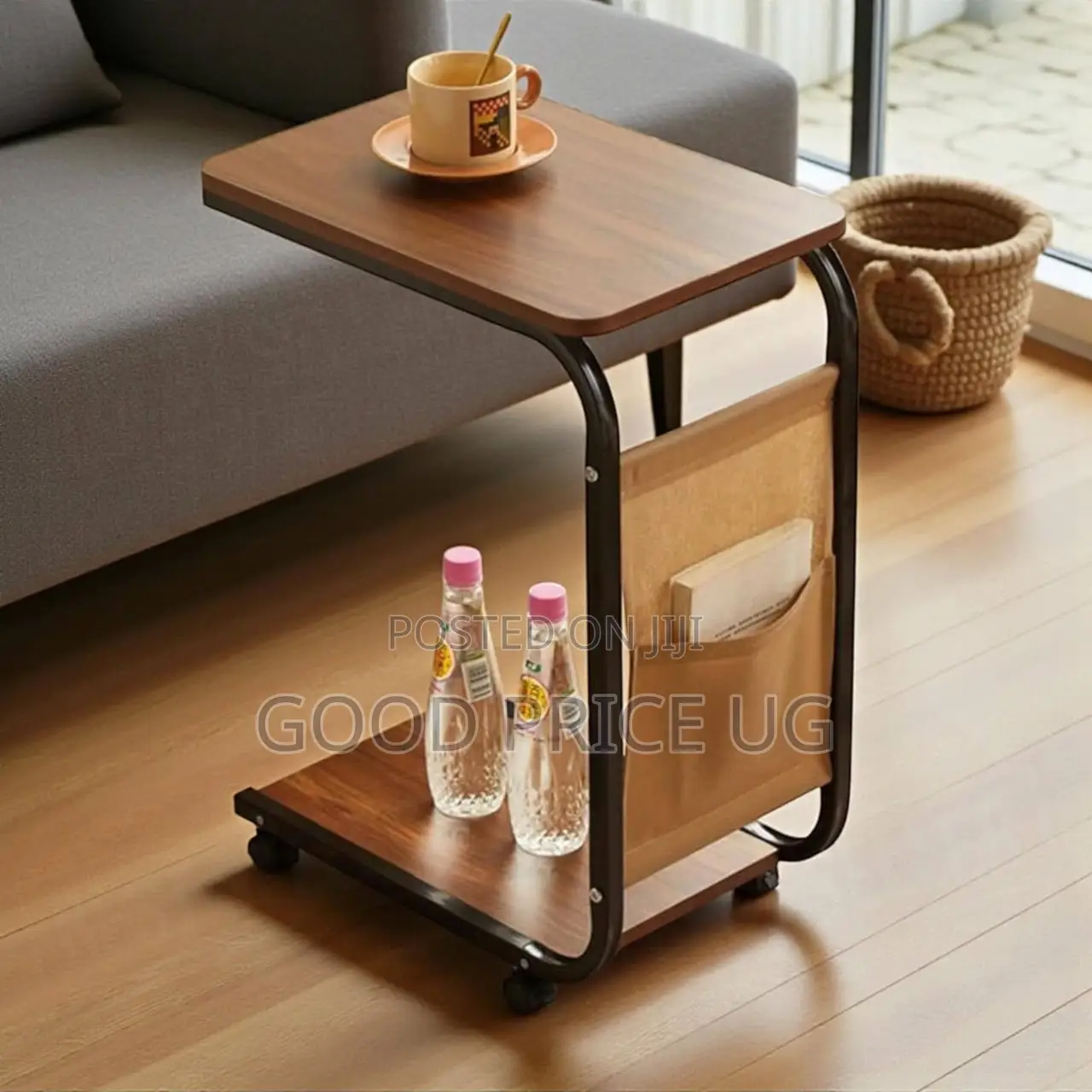 C-Shaped Mobile Rolling Side Table