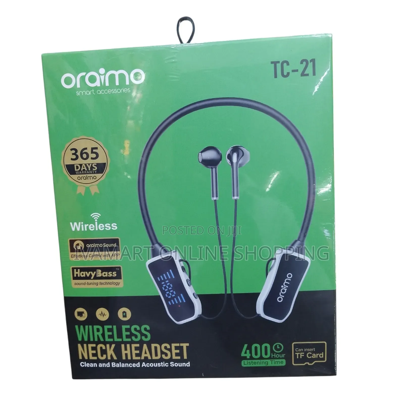 Oraimo TC-21 Wireless Neckband Headset With TF Card (400hr Standby)