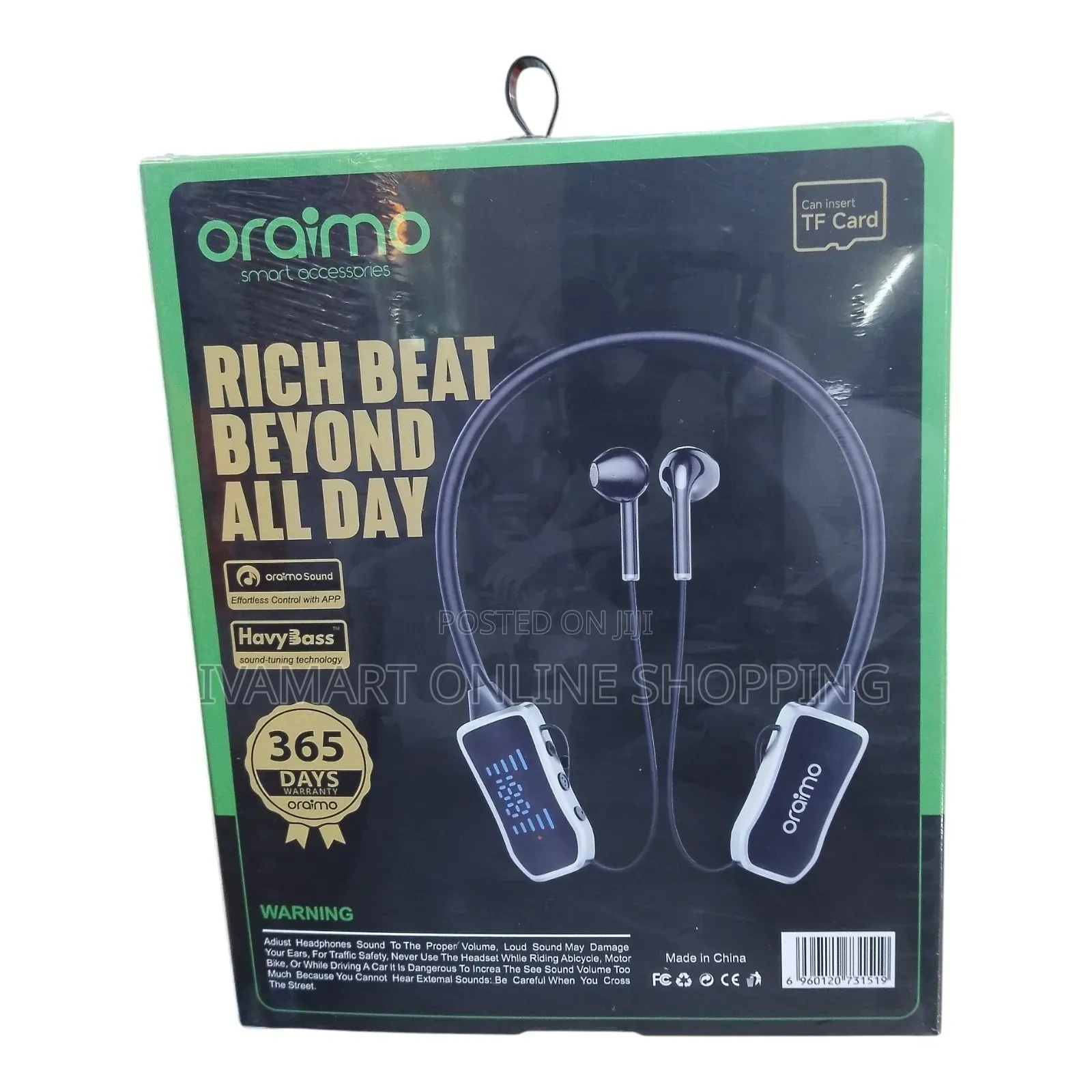Oraimo TC-21 Wireless Neckband Headset With TF Card (400hr Standby)