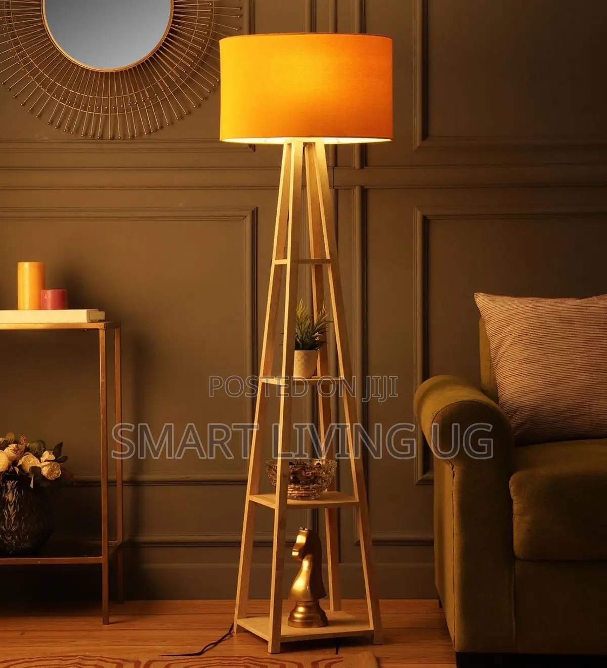 Space-Saving Corner Floor Lamp With Display Shelves