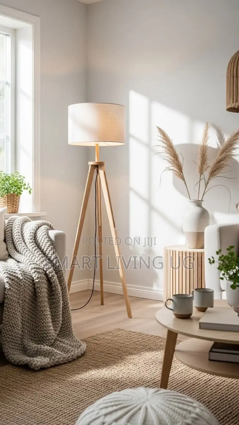 Durable Tripod Wooden Frame Floor Lamp