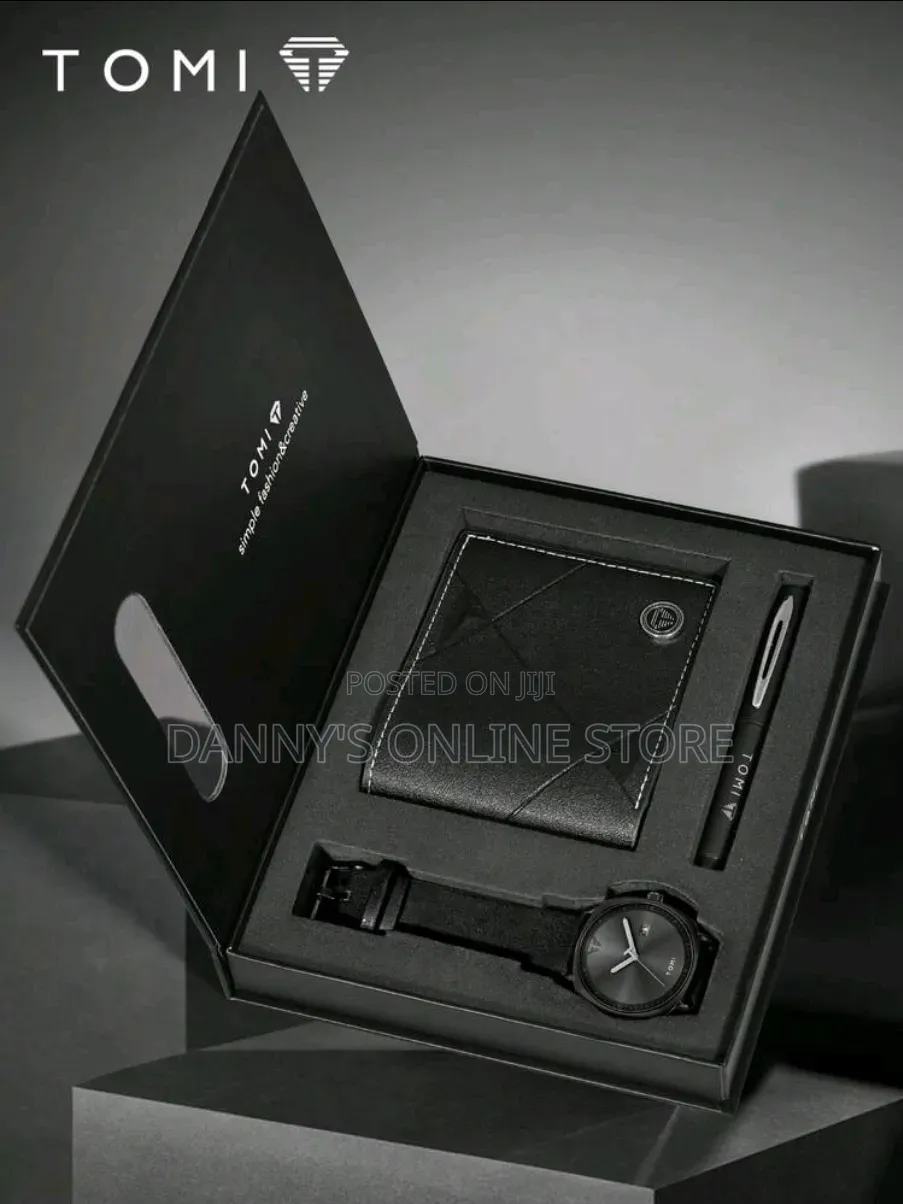 TOMI Business Calendar PU Leather Quartz Men's Gift Box Watch Set