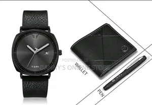 TOMI Business Calendar PU Leather Quartz Men's Gift Box Watch Set