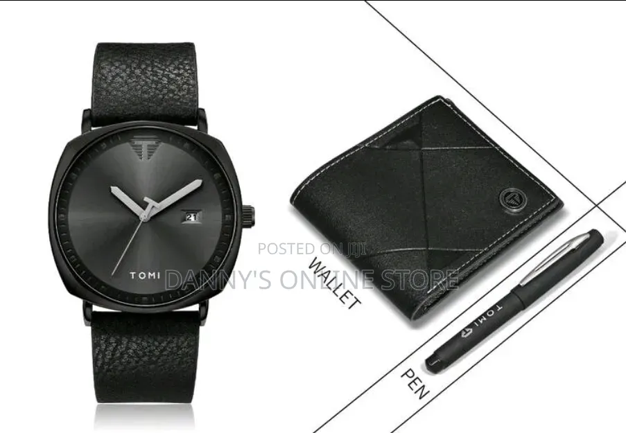 TOMI Business Calendar PU Leather Quartz Men's Gift Box Watch Set