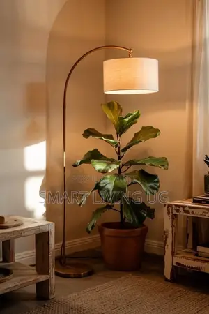 Tall Curved Metal Standing Lamp With Weighted Base