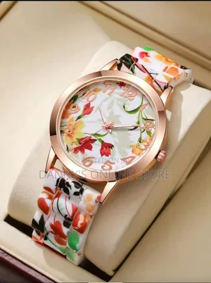 Women's Silicone Strap Fashion Casual Floral Printed Dial Quartz Wrist