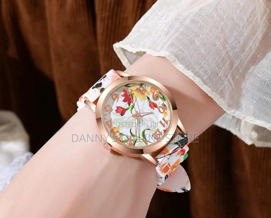 Women's Silicone Strap Fashion Casual Floral Printed Dial Quartz Wrist