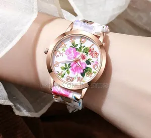 Classy Women's Silicone Strap Casual Floral Printed Dial Quartz.