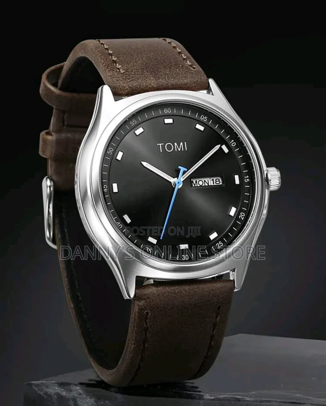 Tomi Men's Dual Calendar Fashionable Minimalist Leather Belt Watch.