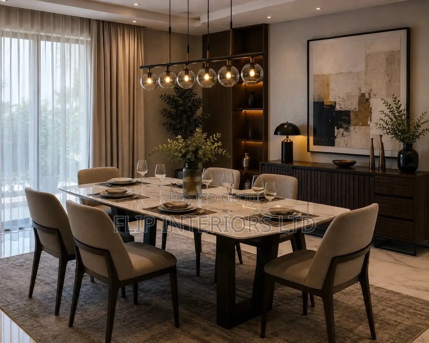 Modern 6-Seater Dining Table Design Installation