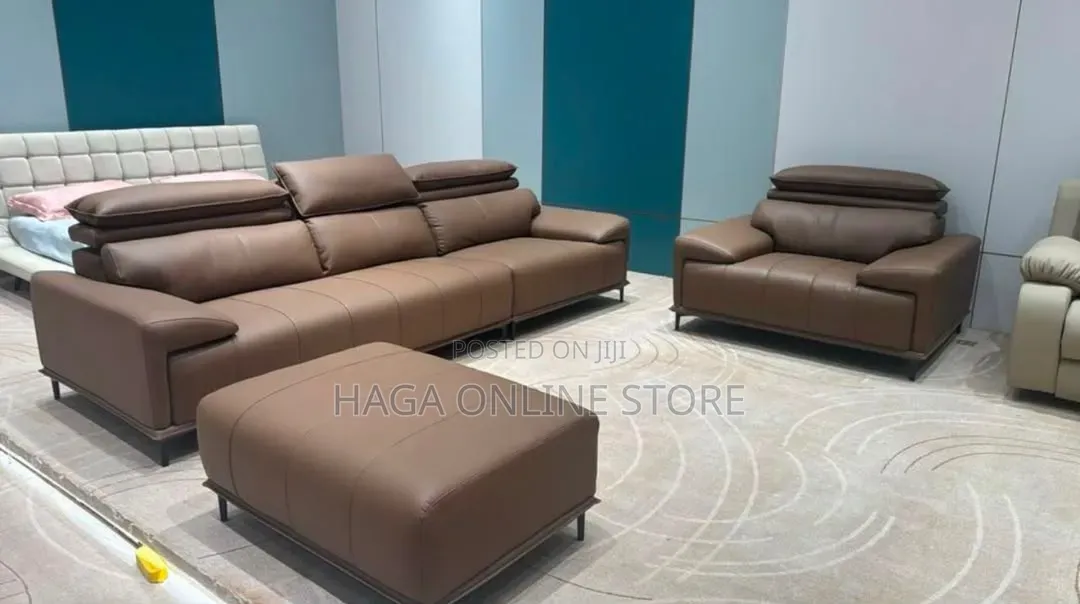 Leather 4 Seater Sofa With Ottoman