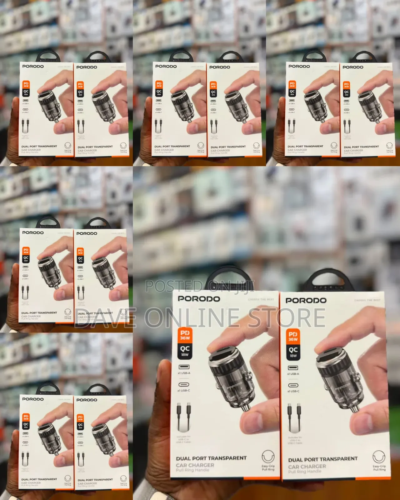Porodo Dual Port Transparent Car Charger (36W PD / 18W QC)