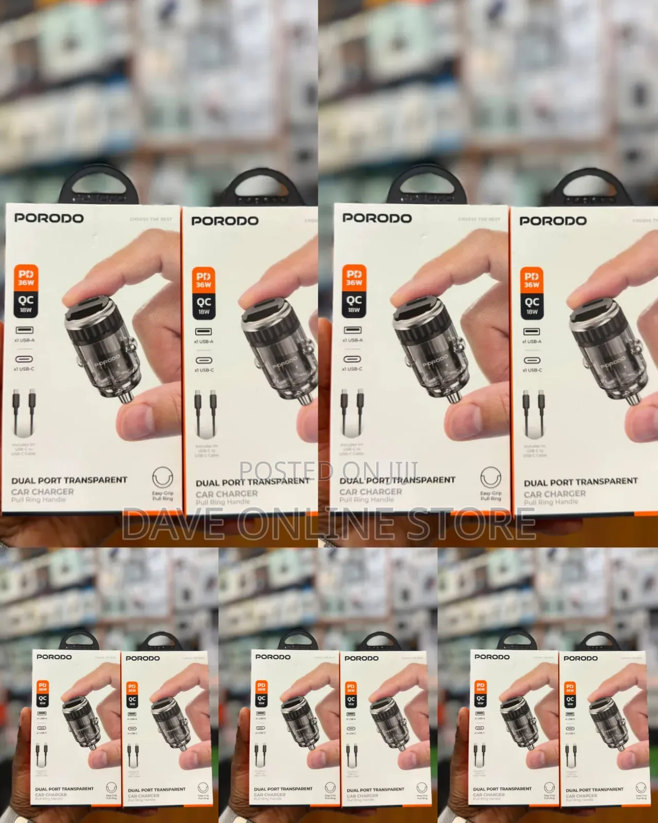Porodo Dual Port Transparent Car Charger (36W PD / 18W QC)