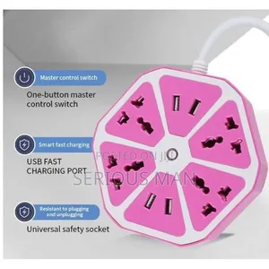 Hexagonal Power Extension Socket Featuring 4 Universal Multi-Plug Out