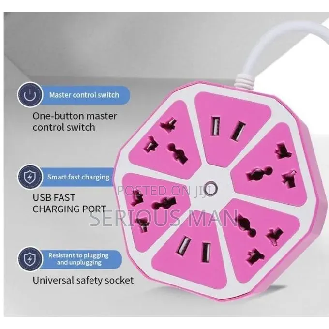 Hexagonal Power Extension Socket Featuring 4 Universal Multi-Plug Out