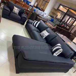 Black Leather L Sofa Plus Single - Senana Hypermarket