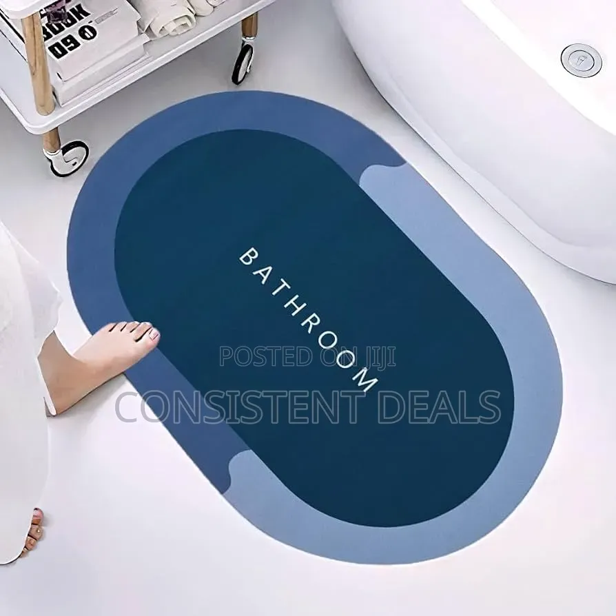 Oval Bath Mat, Blue, Bathroom Rug