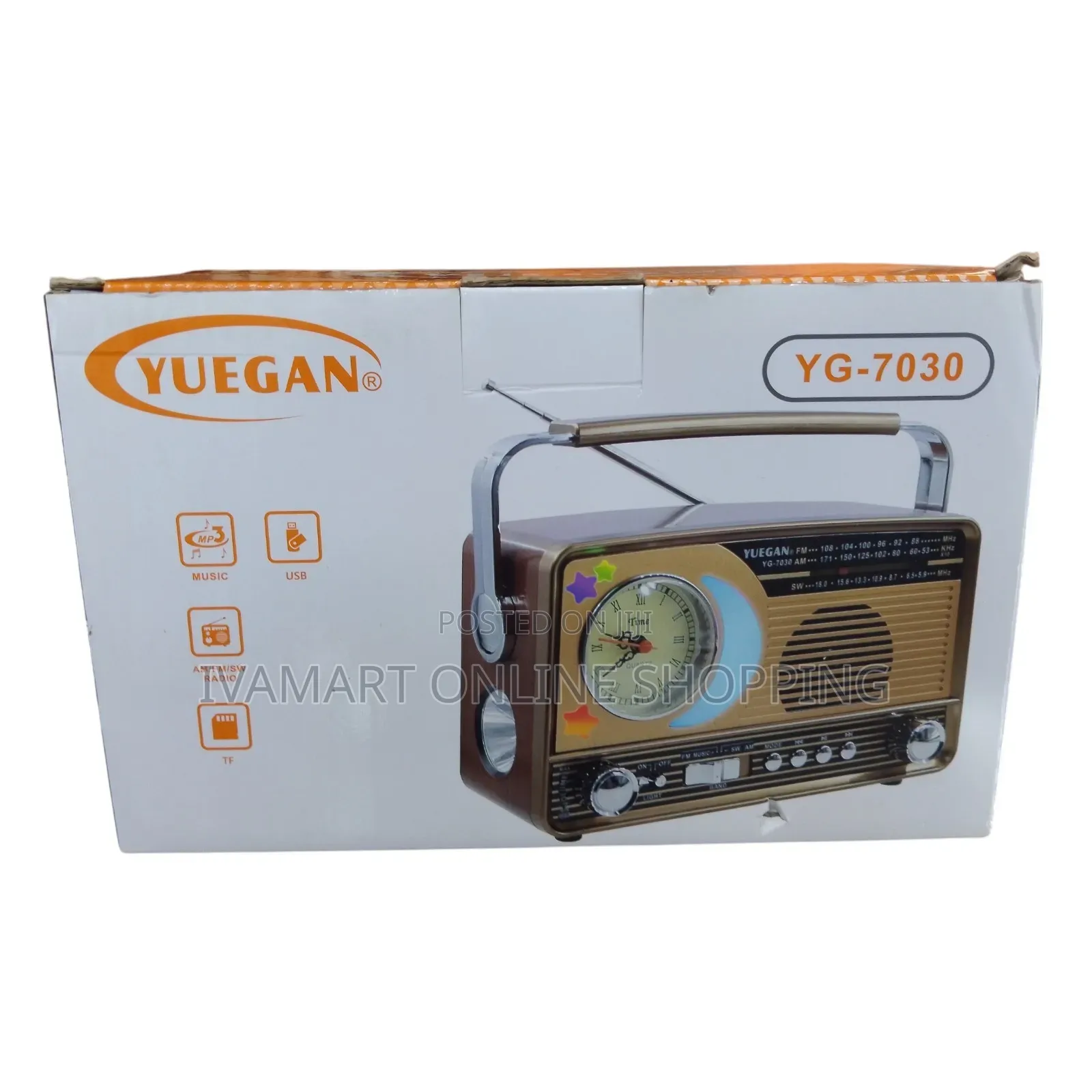 YUEGAN YG-7030 Portable Radio – AM/FM/SW + USB TF + Built-in Clock
