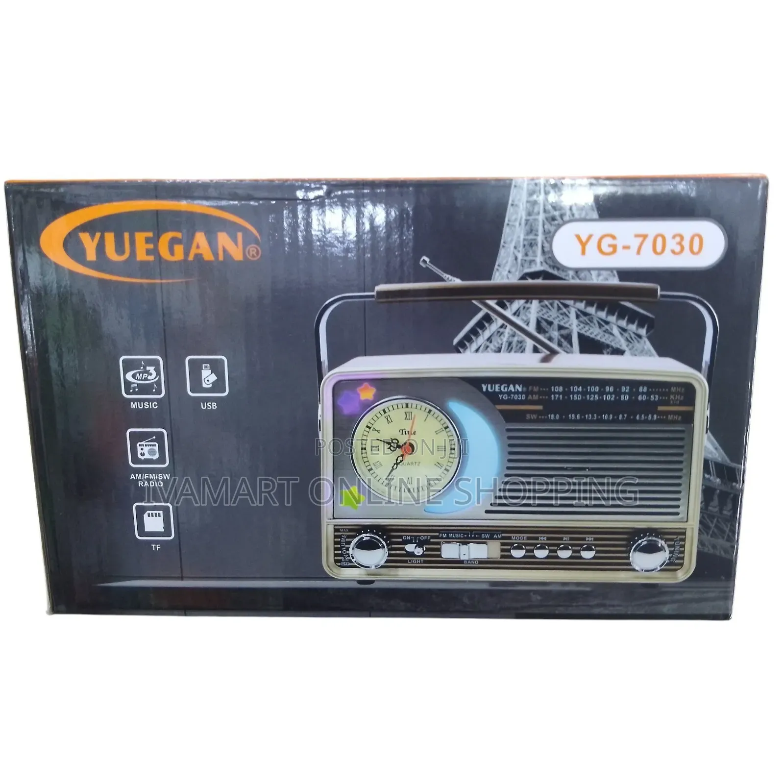 YUEGAN YG-7030 Portable Radio – AM/FM/SW + USB TF + Built-in Clock