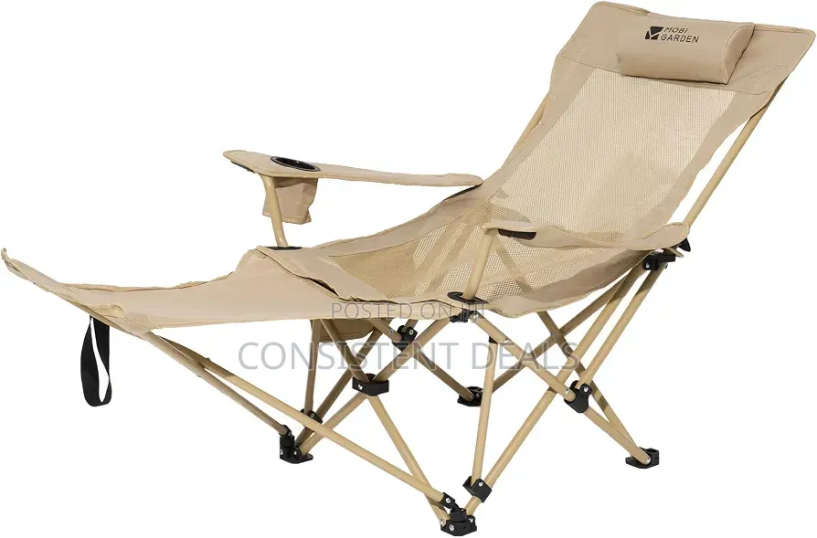 Reclining Camping Chair With Foot Rest, Folding Lounge Chair
