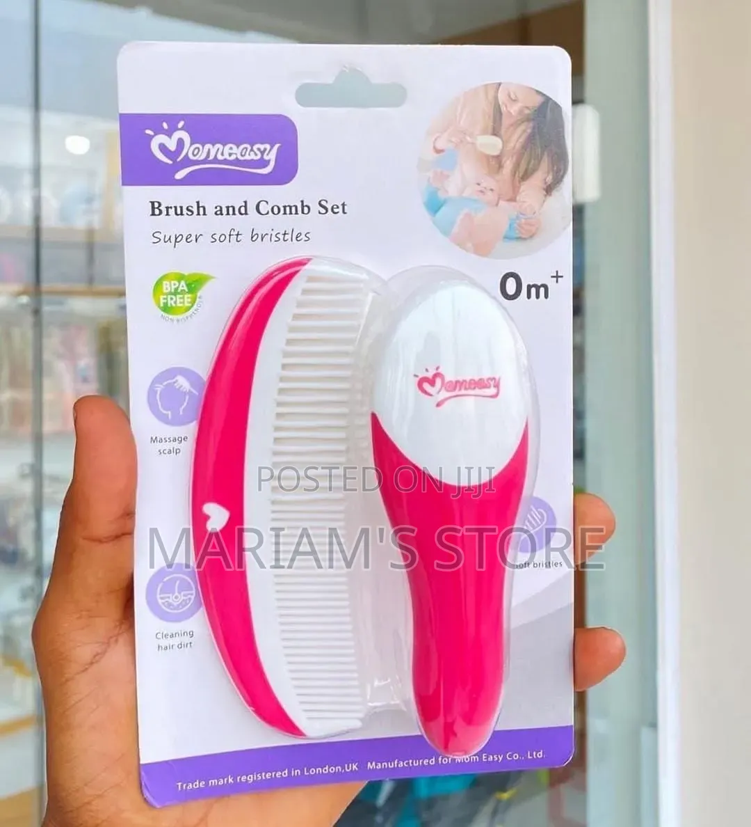 Momeasy Pink and White Baby Brush and Comb Set
