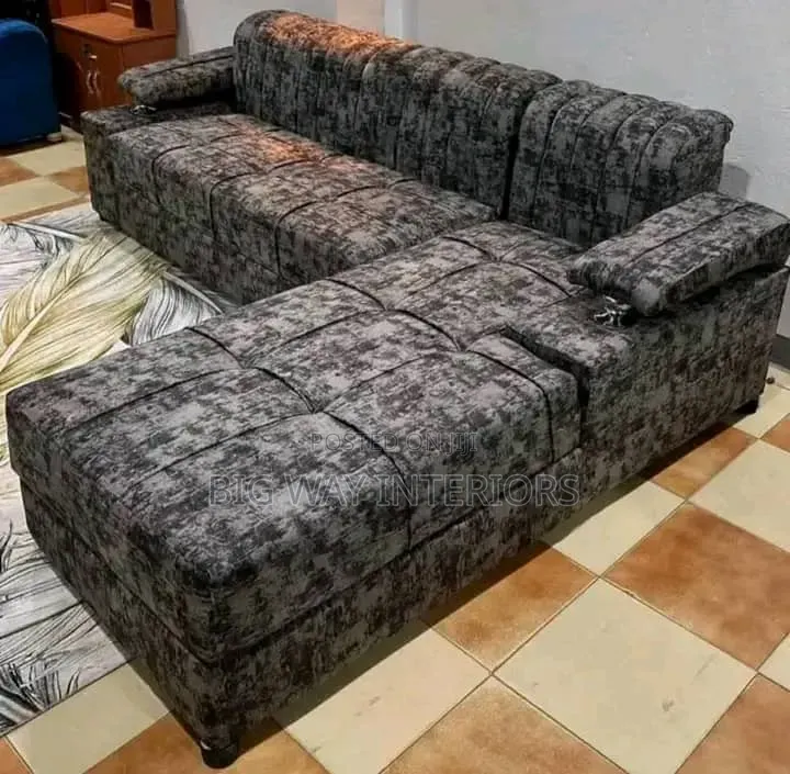 Patched Gray Sofa 5 Seater With Stickers