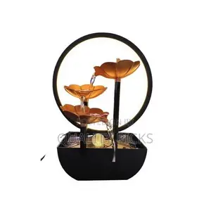 Tabletop Fountain With Rocks and LED Ring Lights, 3-Tiers