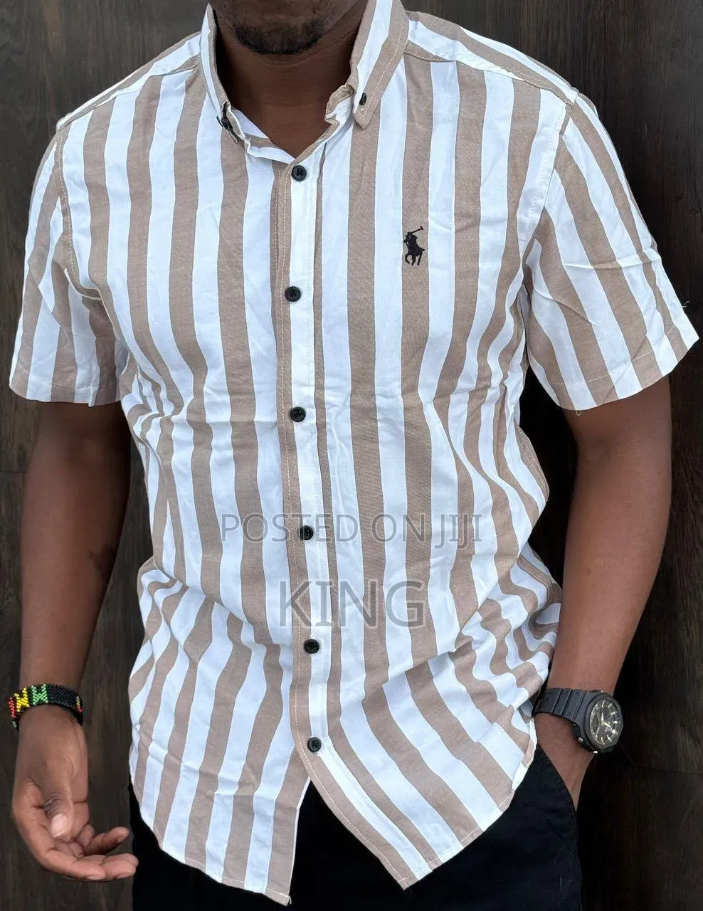 Men's Short-Sleeve Vertical-Striped Button-Down Casual Shirts