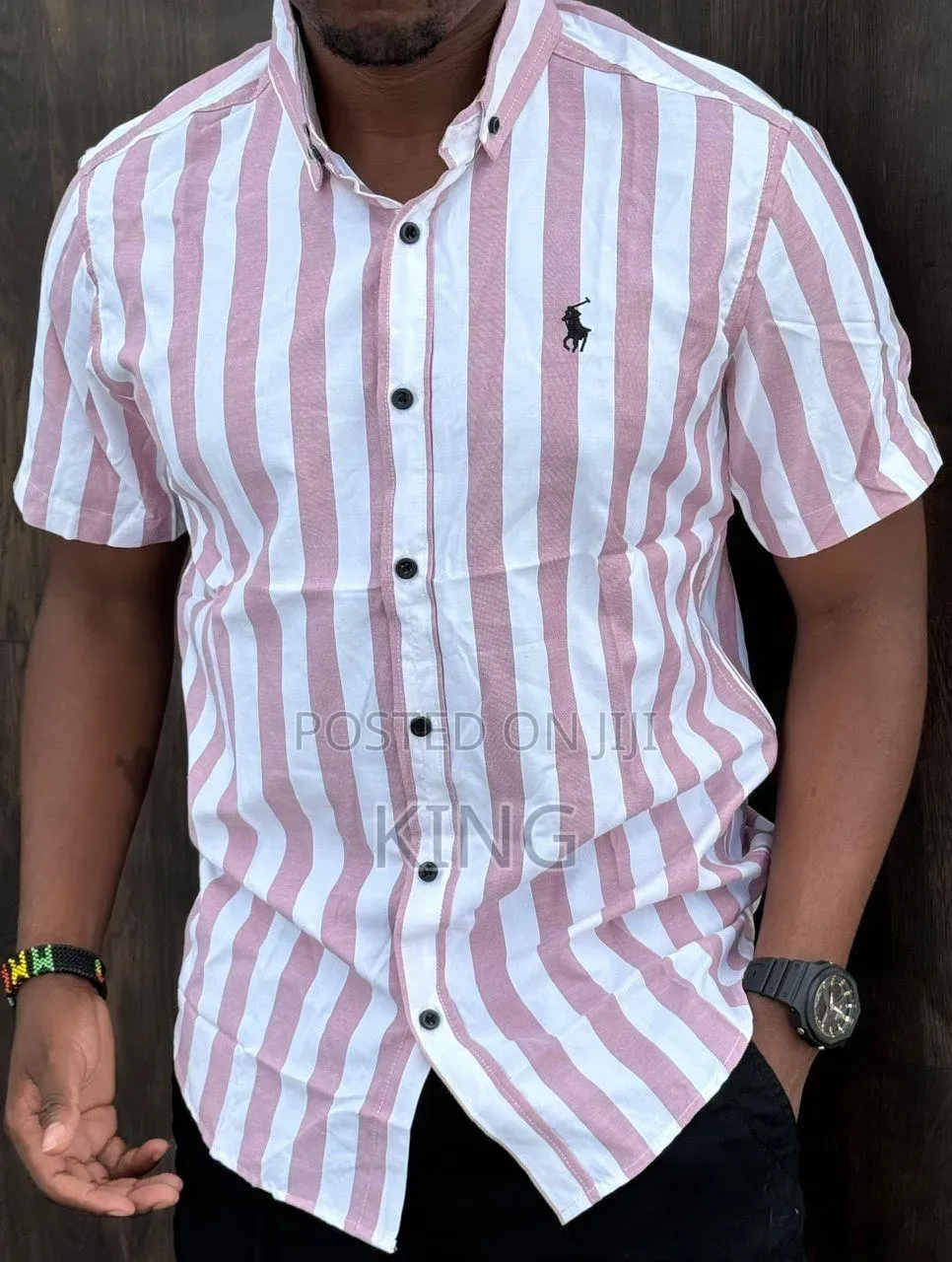 Men's Short-Sleeve Vertical-Striped Button-Down Casual Shirts