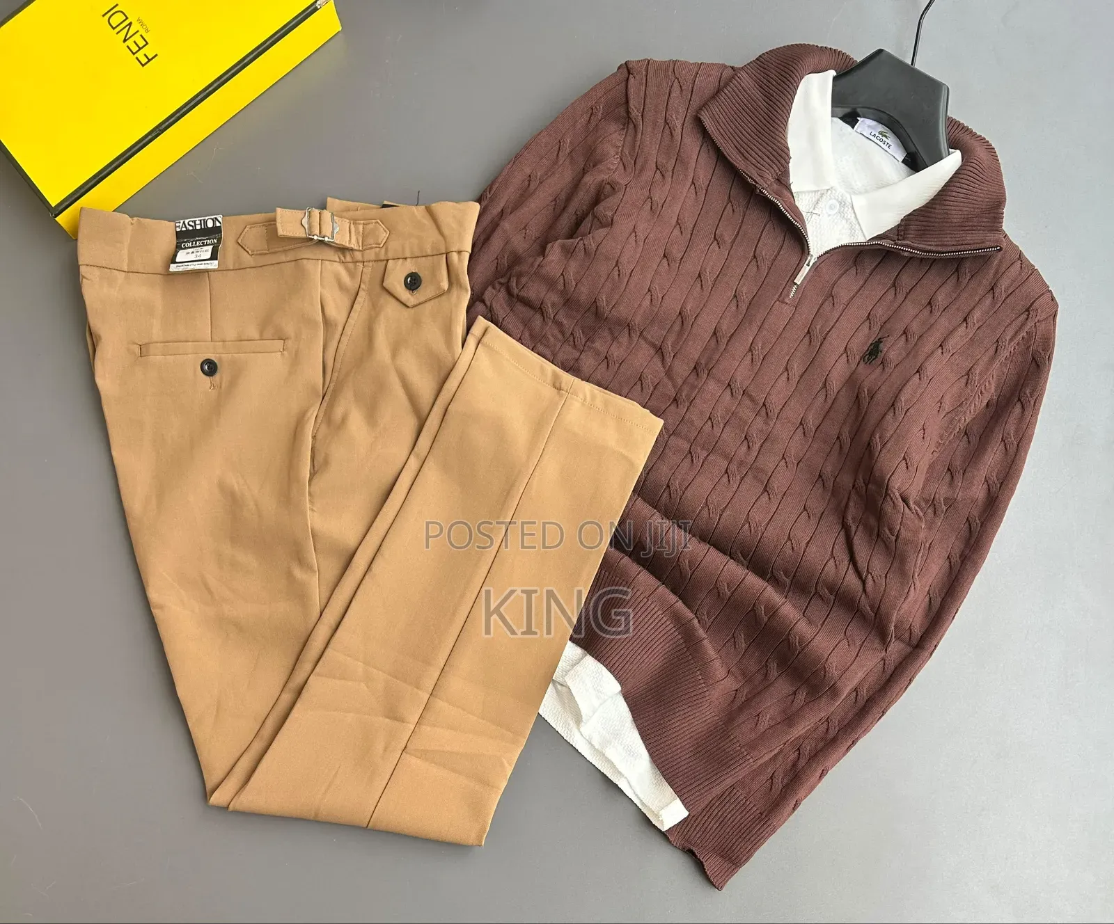 Old-Money Style Outfit Set Cable-Knit Quarter-Zip White Shirt