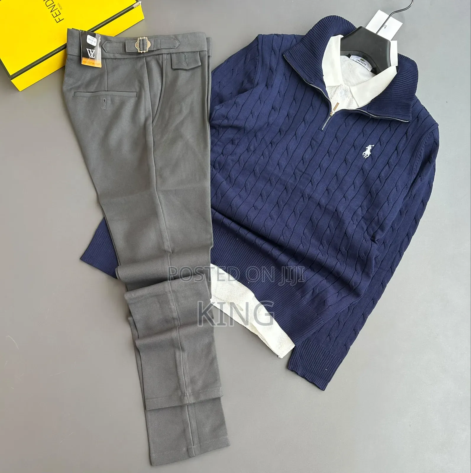 Old-Money Style Outfit Set Cable-Knit Quarter-Zip White Shirt