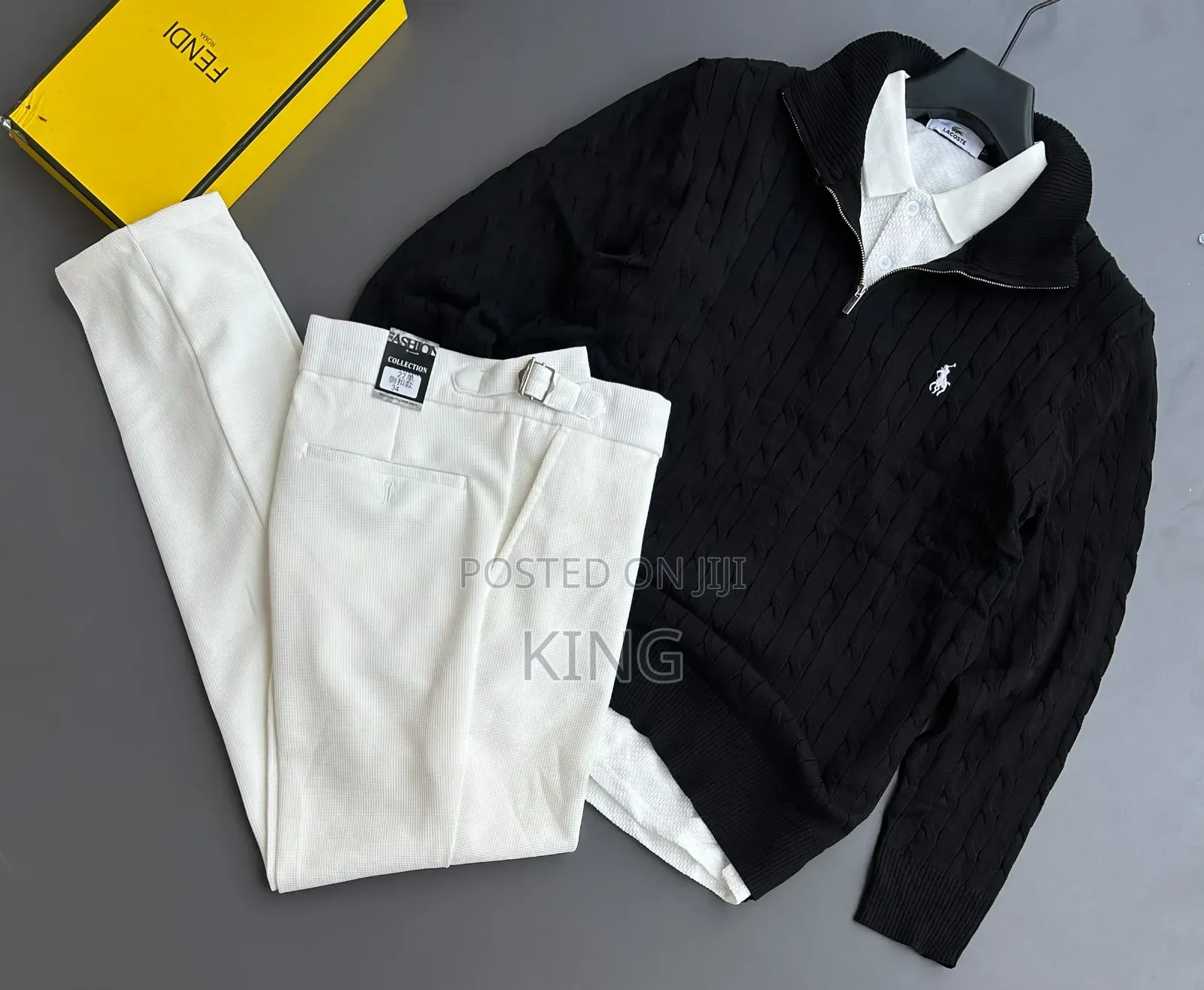 Old-Money Style Outfit Set Cable-Knit Quarter-Zip White Shirt