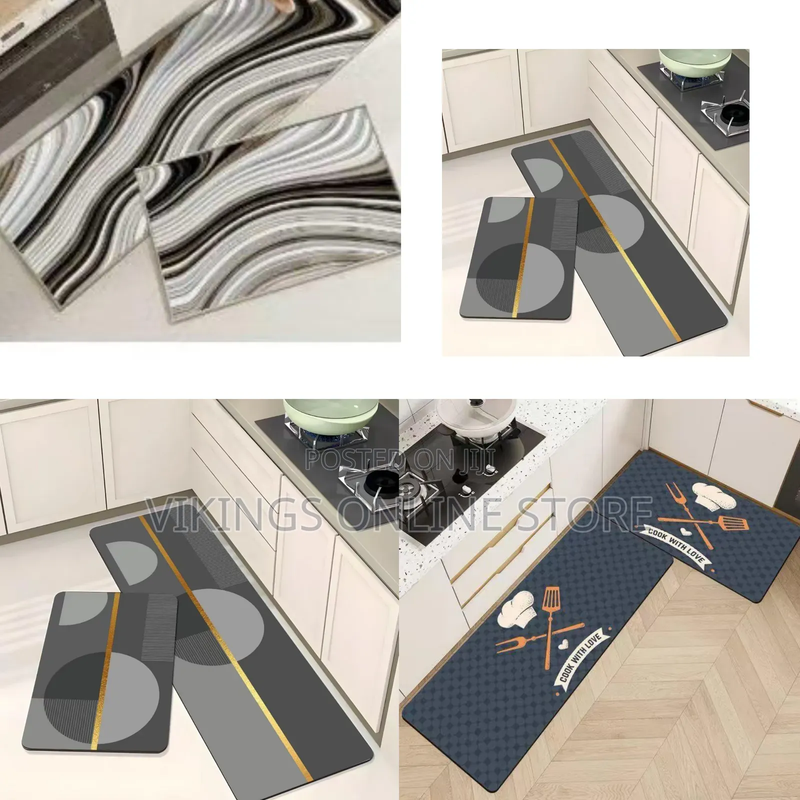 Modern Liquid Marble Abstract Kitchen Mat Set