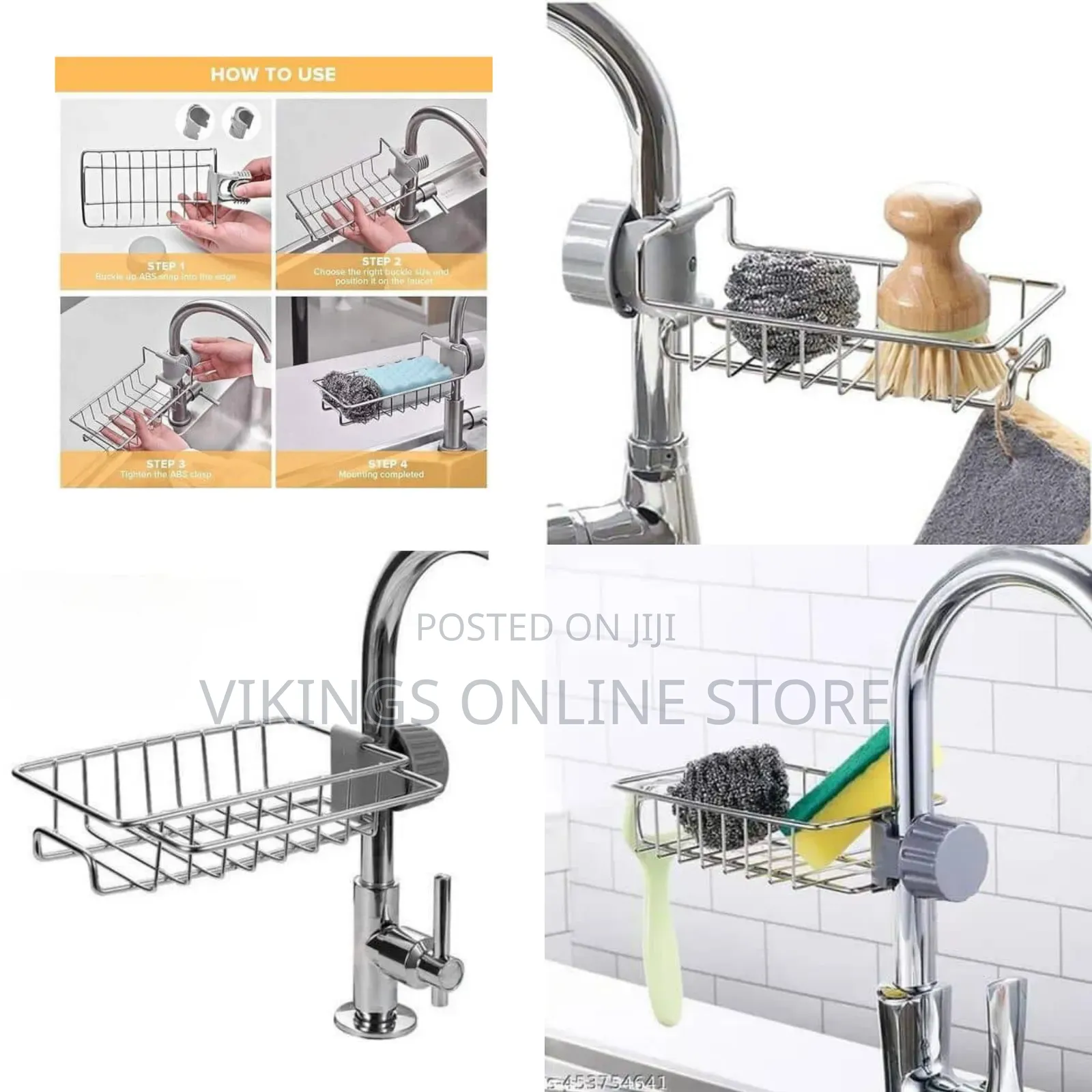 Aucet-Mounted Kitchen Sink Caddy and Sponge Organizer