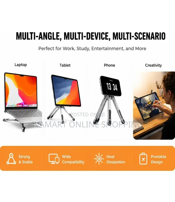 Portable Multi-Functional Mobile Phone / Laptop Holder – Foldable