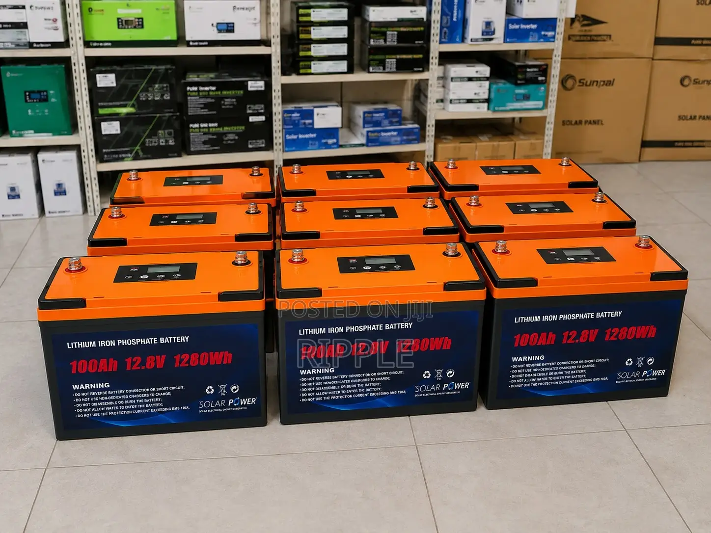 100Ah LiFePO4 Lithium Battery 1.28kWh Solar Backup 12V
