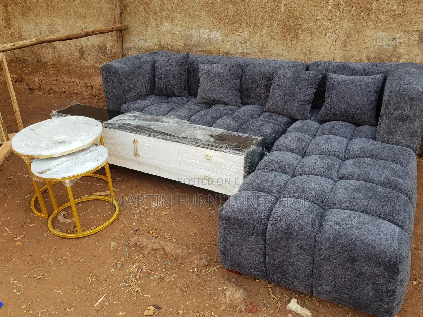 6 Seater Bubble Grey Sofa Set Simple Package