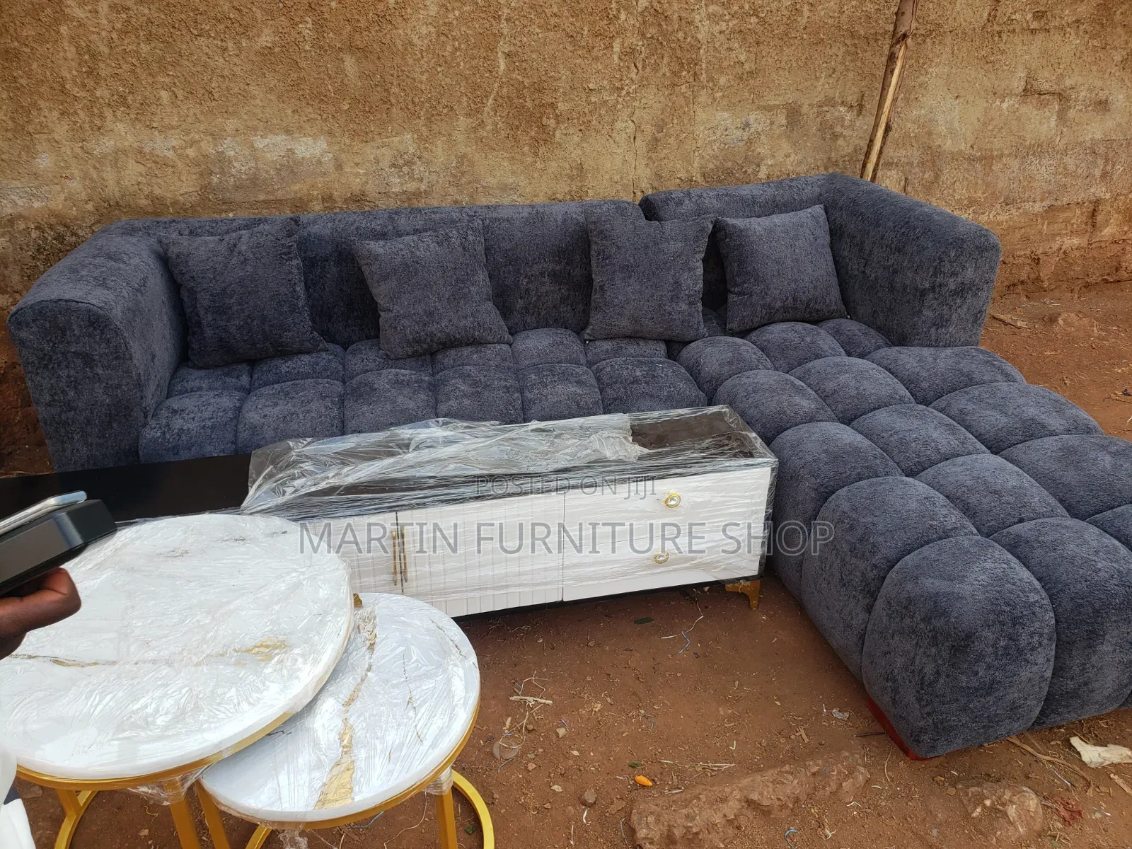 6 Seater Bubble Grey Sofa Set Simple Package
