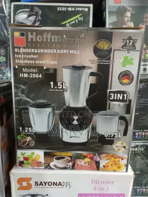 Hoffmans Electronics 3-in-1 Blender, Grinder, (Model: HM-2064).