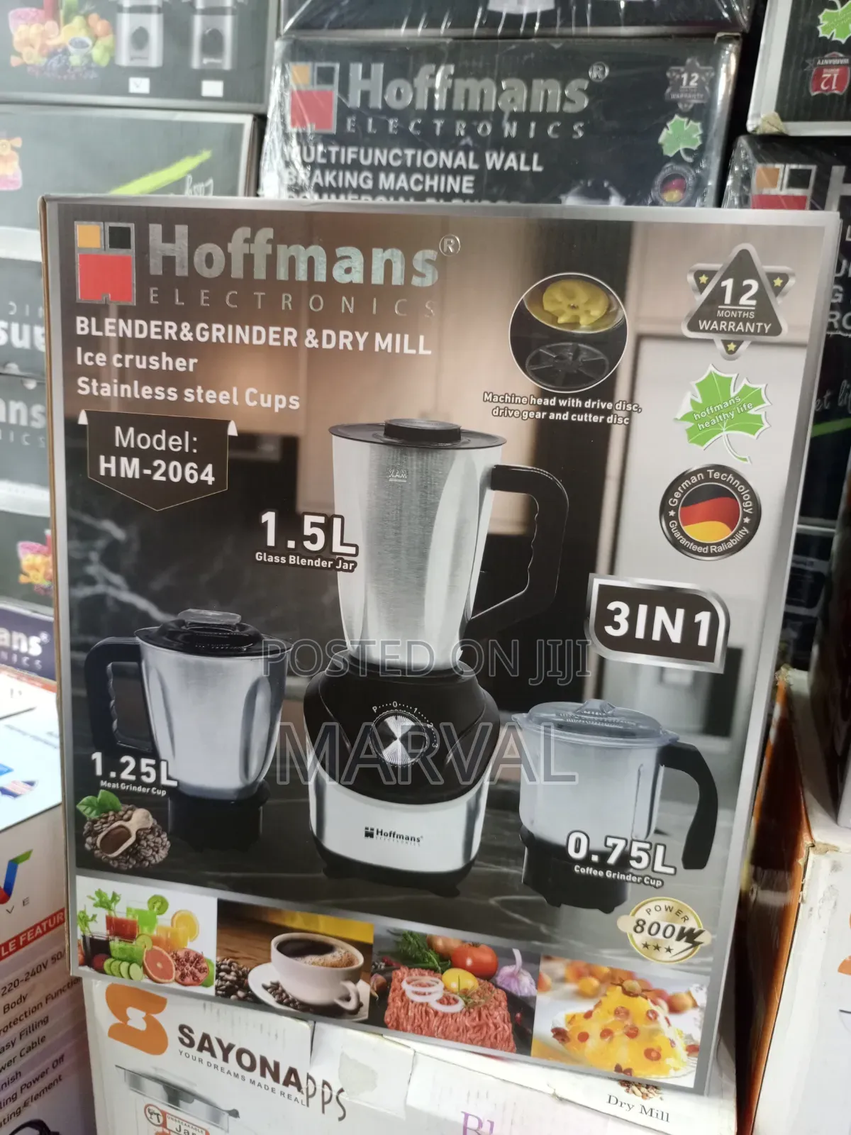 Hoffmans Electronics 3-in-1 Blender, Grinder, (Model: HM-2064).