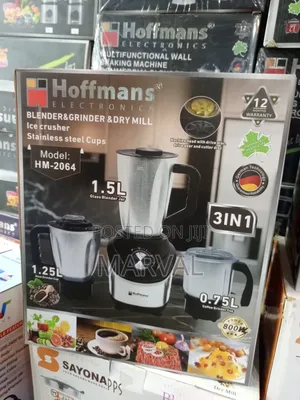 Hoffmans Electronics 3-in-1 Blender, Grinder, (Model: HM-2064).