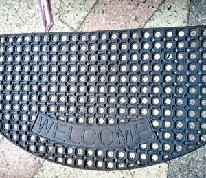 Heavy-Duty, Anti-Slip Curved Black Rubber "WELCOME" Doormat.
