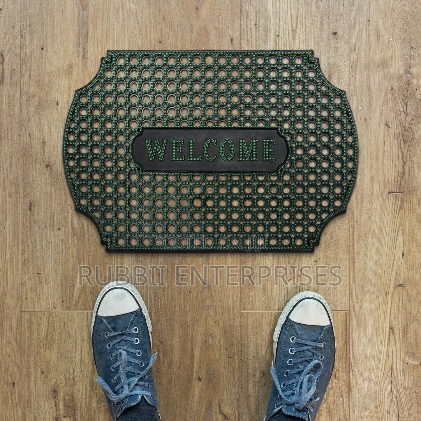 Heavy-Duty, Anti-Slip Black Rubber "WELCOME" Doormat
